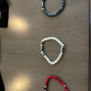 Trio of Beaded Bracelets - White, Red, Gray